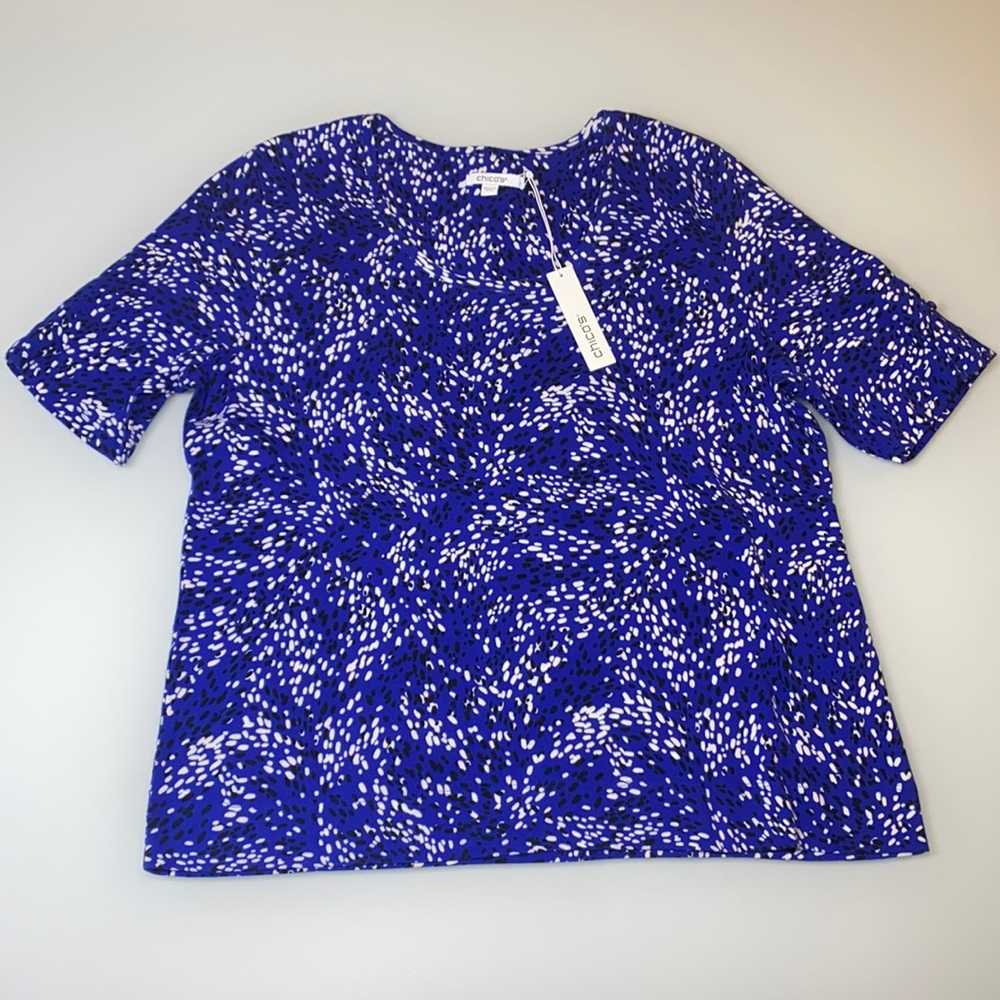 NWT Chico’s 100% cotton Dot everyday button sleeve tee